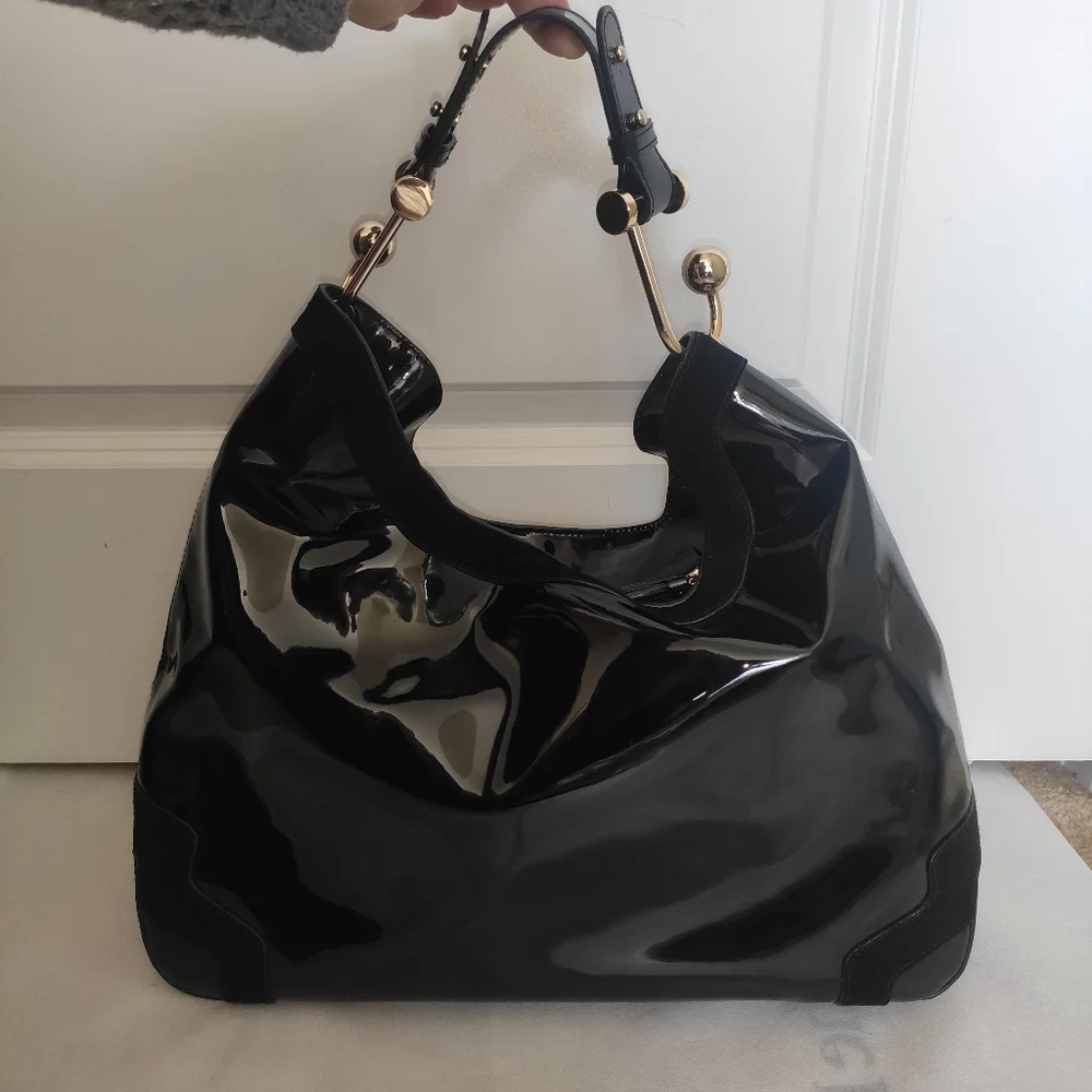Anya Hindmarch Black Patent Leather Lautner Hobo